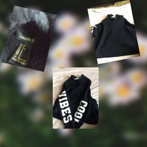 Black Cropped Hoodie with White Print